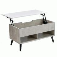 COSTWAY Table basse réglable, avec plateau relevable et 2 étagères ouvertes, en bois, 80x40x44,5-58cm (Gris) - gris Bois manufacturé VH35342SD