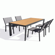 DCB GARDEN Ensemble repas de jardin 4 places en aluminium de coloris gris anthracite avec 4 fauteuils empilables (170X80 cm) - TONGA - 3700286491949
