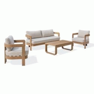 DCB GARDEN - Salon bas de jardin en aluminium imitation bois, 5 places avec coussins écrus - Modèle DAVAO marron DCB GARDEN - Salon bas de jardin en aluminium imitation bois, 5 places avec coussins écrus - Modèle DAVAO marron
