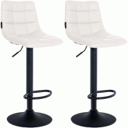 Décoshop26 - Lot de 2 tabourets de bar en synthétique blanc base métal noir mat réglable en hauteur et repose-pieds TDB10638 - blanc métal 300246
