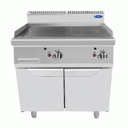 Fry Top Gaz inox laminé lisse 2 zones. Allumage piézo. Tiroir à résidus. Puissance 2x7 kW. Dimensions LxPxH 80x70x108,5 cm. AT7G8G-F-D - 4307