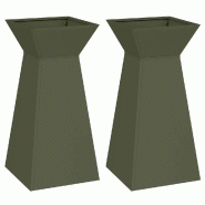 Helloshop26 - Lot de 2 jardinières à pilier design contemporain extérieur 35 x 35 x 73 cm en matière durable olive 02_0052403 - 3000237400298