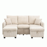 Merax canapé d'angle en U avec rangement, canapé-lit 3 places avec 2 poufs, tiroirs et coussins, 188 x 186 x 86 cm, beige - beige multi-matériau WF