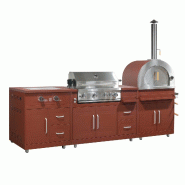 Oviala Business Oviala Cuisine d'extérieur 3 éléments de cuisson en acier 96 x 273 x 66 cm brique - marron acier 115309