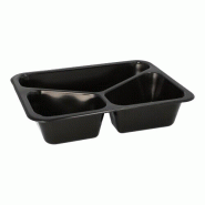 Papstar 400 barquettes menu (réutilisables), 3 compartiments 22,7 x 17,8 cm noir - noir plastique polypropylène PP911