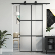 Vidaxl porte coulissante noir 102,5x205 cm verre trempé aluminium 155209