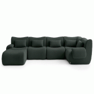 Canapé d'angle modulaire MILYSOFA SOFATIME 5 places avec méridienne Tissu fine bouclette Vert foret - MS-TIME-6-GF