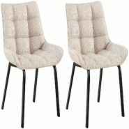 Décoshop26 - Lot de 2 chaises de salle à manger en tissu crème généreusement rembourrée piètement en métal noir 10_0007677 - beige métal 3000266242869