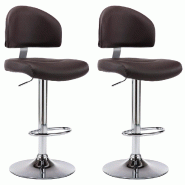 Décoshop26 - Lot de 2 tabourets de bar chaises hautes avec dossier en PVC marron et acier DEC029773 - marron 3000257549663