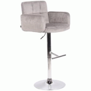 Décoshop26 - Tabouret de bar pivotant en velours gris et métal chromé avec accoudoirs repose-pieds et dossier TDB10647 - gris 3002470832690 Décoshop26 - Tabouret de bar pivotant en velours gris et métal chromé avec accoudoirs repose-pieds et dossier TDB10647 - gris 3002470832690