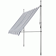 Helloshop26 - Store banne téléscopique acier polyester 300 x 120 x 200-300 cm bleu foncé blanc 03_0008332 - bleu acier 3001926747762