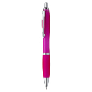 Stylo à bille en plastique - corps transparent, grip coloré et parties chromées brillantes - encre bleue Stylo à bille en plastique - corps transparent, grip coloré et parties chromées brillantes - encre bleue