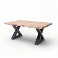 TABLE BASSE CLAREN PLATEAU 110 EN ACACIA MASSIF NATUREL PIÉTEMENT X LAQUÉ ANTHRACITE