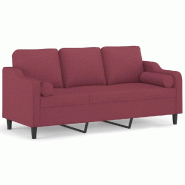 VidaXL Canapé 3 places avec oreillers décoratifs bordeaux 180 cm tissu Modèle AbriHorizonX 388 - 3200859