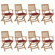 VidaXL Chaises Pliables De Jardin Lot De 8 Avec Coussins Bois D Acacia - rouge 3074976