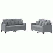 VidaXL Ensemble de canapés 2 pcs avec coussins Gris clair Tissu Modèle AbriAuthentique 35 - 3201648