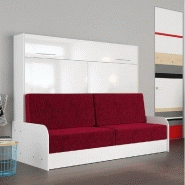 ARMOIRE LIT ESCAMOTABLE VERTIGO SOFA ACCOUDOIRS FAÇADE BLANC BRILLANT CANAPÉ ROUGE 160*200 CM