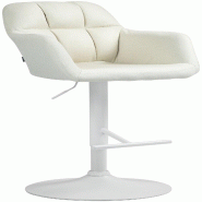 Décoshop26 - Tabouret de bar chaise haute x1 fonction rotation 360° en tissu crème avec coutures décoratives piètement métal blanc 10_0006530 -