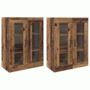 Helloshop26 - Lot de 2 armoires murales modernes 69,5 x 34 x 90 cm à portes en verre élegantes en bois d'ingénierie bois ancien 02_0056052 - verre