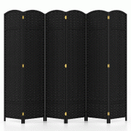 Helloshop26 - Paravent pliable à 6 panneaux 240 x 170 cm écran de confidentialité design tissé ventile idéal salon en bois noir 20_0013044 - noir