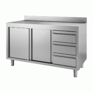 Table armoire inox avec dosseret 3 tiroirs à gauche et portes couli... - PDS440