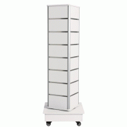 Tour 4 faces rotative R15 - Hauteur 141cm - Blanc - MDF - Sur roulettes Ø50mm avec frein