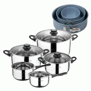 BERGNER - Batterie de Cuisine 8 pcs 16/18/20/24/28cm en Acier Inoxydable Compatible Induction avec Set de 3 Moules de Four Ronds Ø12/Ø18/Ø22cm - mu