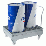 Chariot de rétention en acier galvanisé à chaud - caillebotis - 2 fûts de 220L - charge 600kg