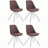 CLP Lot de 4 Chaises de salle à manger Toulouse Tissu Pieds carrés bois Marron/Blanc - marron textile 320937 CLP Lot de 4 Chaises de salle à manger Toulouse Tissu Pieds carrés bois Marron/Blanc - marron textile 320937