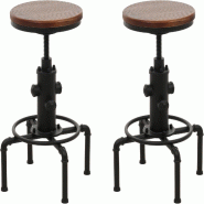 Décoshop26 - Lot de 2 tabourets de bar chaise haute design industriel réglable en hauteur avec repose-pieds rotatif en acier et TDB04087 - acier 300