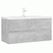 Helloshop26 - Armoire d'évier avec lavabo intégré contemporain salle de bain rangement pratique 90 x 38,5 x 45 cm en bois gris béton 02_0055096 -
