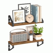 Helloshop26 - Étagère murale tablette flottante lot de 2 façons de montage 40 cm pour salon cuisine bureau salle de bain marron 12_0008006 - marron