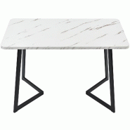 Merax Table à manger 117x68cm, (1 pièce), structure en métal, table à manger rectangulaire en motif de marbre moderne, table de cuisine, noir/blan