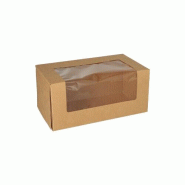 Papstar 4 lots de 25 Boîtes à gâteaux, carton rectangulaire 10 cm x 22 cm x 12 cm avec fenêtre transparente en PLA - marron en carton 4002911778395