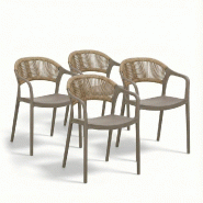 RATTATAN Lot de 4 chaises en polypropylène avec tissage en corde, élégantes, résistantes, empilables, pour jardin, balcon, bar, restaurants-JOLAND