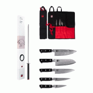 Set complet Nomade 7 pièces KOTAI Hashi Damas – 5 couteaux + trousse 100 % coton + fusil à aiguiser - inox 708999029124