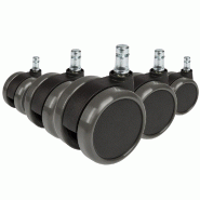 5 roulettes pour sols durs 11mm / 65mm, roulettes sols durs pour siège de bureau hjh OFFICE - noir multi-matériau 619010