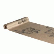 Chemin de table velours moka imprimé fleurs 28cm x 3m