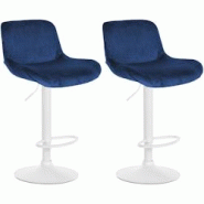 CLP Lot de 2 tabourets de bar Solon blanc Bleu/Velours - bleu textile 326579 CLP Lot de 2 tabourets de bar Solon blanc Bleu/Velours - bleu textile 326579