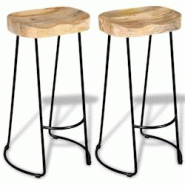 Helloshop26 - Lot de deux tabourets de bar design chaise siège  2 pcs bois de manguier massif 1202061 - 3002341778348_0