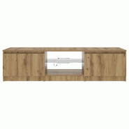 Helloshop26 - Meuble TV flottant design moderne 140 x 40 x 36 cm avec lumières LED ambiance tendance en bois d'ingénierie chêne 02_0050861 - Bois m