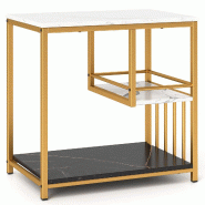 Helloshop26 - Table d'appoint rectangulaire 60 x 40 x 60,5 cm à 3 niveaux avec rangement moderne et élégante finition en faux marbre 20_0013856 - m