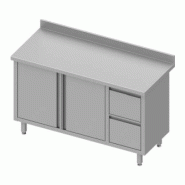 Meuble bas table de travail inox adossée avec deux tiroirs à droite... - P930337120