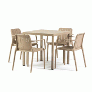 RATTATAN Ensemble de salle à manger extérieur Table carrée 80x80 cm et 4 chaises avec accoudoirs, résistant, pour terrasses, jardins - Zeno + Ginn
