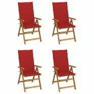 VidaXL Chaises Inclinables De Jardin Lot De 4 Et Coussins Bois Acacia - rouge 8720286296028