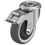 Roulette pivotante/frein de 100 mm en acier inoxydable avec disque gris conducteur d'électricité Roulette pivotante/frein de 100 mm en acier inoxydable avec disque gris conducteur d'électricité