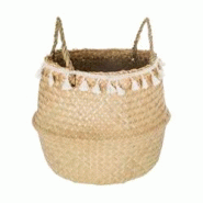 Atmosphera Panier de rangement pliable en Seagrass et Coton avec Pompons - beige 3560238332412