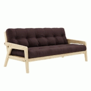 CANAPÉ CONVERTIBLE FUTON GRAB PIN NATUREL COLORIS MARRON COUCHAGE 130 CM.