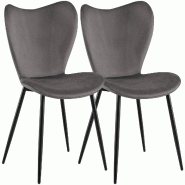CLP Lot de 2 Chaises de Salle a Manger Maika Velours HBT: 80x50x58 cm Gris foncé Velours - gris textile 328542