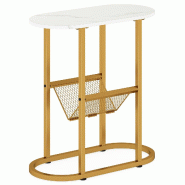COSTWAY table d’appoint ovale 2 niveaux porte-revues, cadre métal, blanc-doré - blanc métal VH34939IT